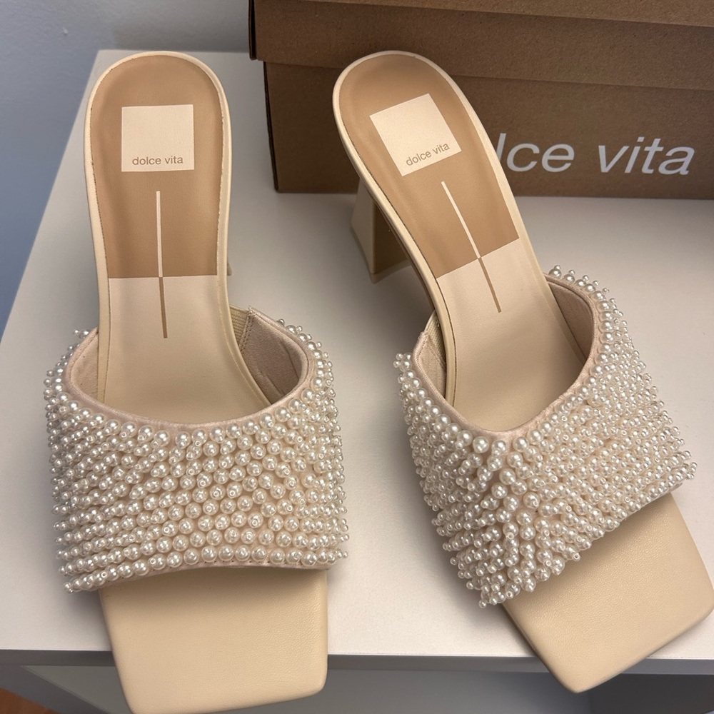 Dolce Vita Pearl Embellished Cream Mules